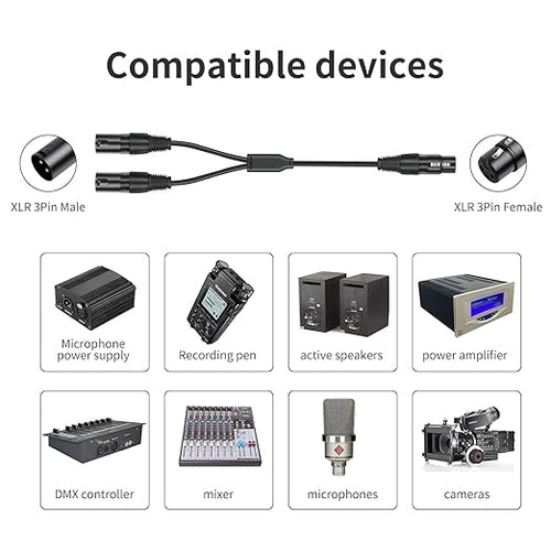 2 Pack XLR Splitter Cable,1 Female to 2 Male,5 FT Stereo Mic to L&R Audio Y-Splitter Cable