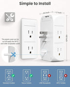 PD20W Wall Outlet Extender, Outlet Splitter with Shelf and Night Light, USB Wall Charger with 5 AC Outlets and 3 USB A Ports 1 USB C Ports Wide Space 3-Sided Power Strip Multi Plug Outlets