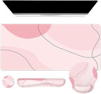 iCasso Large Gaming Mouse Pad Wrist Support Set, Desk Mat, 4in1 XXL Mousepad + Keyboard Wrist Rest+Mouse Wrist Rest+Coaster Set with Ergonomic Design for Home Office Table Computer-Pink Art