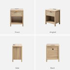 SICOTAS Night Stand Set of 2 with Charger Station Rattan Nightstands with Drawer Farmhouse Bedside Table with USB and Type-C Ports Boho End Side Table for Bedroom Small Space, Light Oak