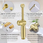 Handheld Bidet Toilet Sprayer, Brass Hand Held Bidet Attachment Cloth Diaper Toilet Sprayer with Backflow Preventer, Adjustable Water Jet Spray for Toilet with 7.9" Long Bidet Wand, Brushed Gold