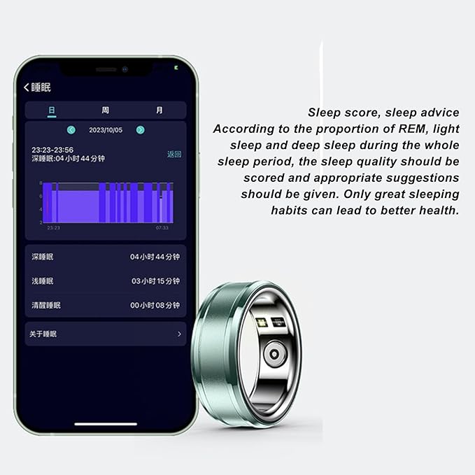 FOSA Smart Health Ring, NFC Sleep Monitor with Temperature Tracking, Step Counter, IP68 for Video Scrolling, Book Page Flipping (Green)