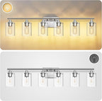 XPEHK 6-Light Bathroom Lighting Fixtures Over Mirror,Brushed Nickel Light Fixture Bathroom,Vanity Light with Clear Glass Shade,Modern Wall Lights for Mirror Bedroom Living Hallway