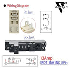 UL Listed 6 Pcs 12Amp Din Rail Relay 24V DC Relay Coil, 5 Pin SPDT 1NO 1NC with Test Button, LED Module Light, Socket Base, DIN Rail