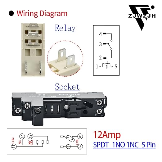 UL Listed 6 Pcs 12Amp Din Rail Relay 24V DC Relay Coil, 5 Pin SPDT 1NO 1NC with Test Button, LED Module Light, Socket Base, DIN Rail