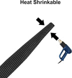 MECCANIXITY Braided Cable Sleeves Heat Shrinkable Fabric Sleeving, 5/16" 16ft Black 2:1 Ratio Heat Shrinkable Cord Protector for Harness Cable, Network Cable Protection, Cable Management