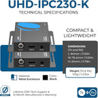 OREI HDMI Over Ethernet Extender via CAT6/7-4K@60Hz Up to 230 ft – HDMI 2.0 & HDCP 2.2 Compliant - 18Gbps Video Bandwidth with HDR 10 – Power Over Cable - 1 Year Warranty (UHD-IPC230-K)