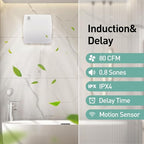 Hehou Bathroom Exhaust Automatic Fan for Wall and WIndow,Super Quiet 4 In Bathroom Motion Sensor and Delay Time Exhaust Fan with O Ring White 80 CFM Vent Fan
