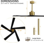 WINGBO 54" ABS DC Ceiling Fan No Light, 5 Blade ABS Plastic Ceiling Fan with Remote, 6-Speed Reversible DC Motor, Ceiling Fans without Light for Kitchen Bedroom Living Room, Brass and Matte Black