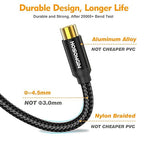 HOSONGIN 1ft RCA Splitter 1 Female to 2 Male Y Adapter 2 Pack, Short RCA Audio Speaker Splitter Cable, Double Shielding Black Nylon Braided Cable - Gold-Plated Plug - Length 12 Inch
