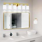 DIKAIDA 6 Light Gold Bathroom Vanity Light, Gold Bathroom Light Fixtures, 38" Modern Brushed Gold Vanity Lighting Fixtures for Bathroom Over Mirror, Gold Sconces Wall Lighting for Bedroom Living Room