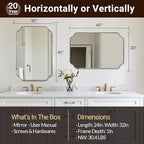 ANDY STAR Brushed Nickel Mirror 30x40 Inch, Rectangle Bathroom Mirror for Wall, Large Scalloped Wall Mirror in Anti-Rust Stainless Steel Metal 1’’ Frame, Wall Mounts Horizontally or Vertically