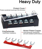MILAPEAK Terminal Block and Strip - 10pcs (5 Sets) 5 Positions Dual Row 600V 15A Screw Terminal Strip Blocks with Cover + 400V 15A 5 Positions Pre-Insulated Terminals Barrier Strip (Black & Red)