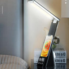 IHAO 6in1 Multifunctional Foldable LED Desk Lamp with Wireless Charger Digital Alarm Clock Eye-Care Lighting 3 Color Modes 15W Qi Charger for Phone/Headphones, Apple Watch Compatible-Black
