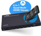 Quad Multi Viewer 4 in 1 Out by OREI HDMI Switcher 4 Ports Seamless Switcher and IR Remote Support 1080P for PS4/PC/DVD/Security Camera, HDMI Switch VGA Output - HD-401MV