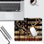 Wood Grain American Flag Hunting Deer Square Mouse pad, Texture, Waterproof, Anti Slip Rubber Base, Computer Mouse pad, Laptop Mouse pad