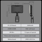 Selfie Light with Built in Power Bank, 96+ CRI Studio Lighting - 2000mAh Charges Phone, 2-24H Runtime with 3 Colors & RGB Modes Sturdy 360° Clip, for Professional Selfies, Video Conferencing (Black)
