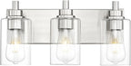 METWET 3-Light Bathroom Light Fixtures, Brushed Nickel Vanity Light with Cylinder Clear Glass Shade, Modern Vanity Lighting Fixtures Over Mirror, VL143-BN-3