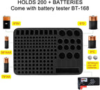 Battery Organizer Storage Box with Tester, Battery Vault Case Fireproof Waterproof Explosionproof Holder Box with Tester BT-168 Checker Carrying Case Container Bag Fit for 200+ Batteries AA AAA C D 9V