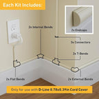 D-Line Small Cable Raceway Accessory Pack, Join 0.78in x 0.39in Cord Cover Lengths, 13 Accessories Included, Hide Cords Around a Variety of Angles - Beige