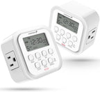 Fosmon 7 Day Digital Timers for Electrical Outlets, Indoor Plug-in Light Timers Switch Programmable, Electric Wall Plug for Lamp, Grow Reptile Lights, Aquarium, 15A/1875W, Grounded- 2 Pack