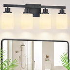 DIKAIDA Bathroom Light Fixtures, 4-Light Matte Black Bathroom Vanity Lights with Milky White Glass Shade, Bathroom Lights Over Mirror Wall Lamp Sconces for Mirror Bedroom, Living Room Hallway