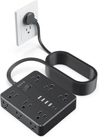 AOFO 20FT Surge Protector Power Strip,12 AC Outlets with 6 USB Ports (2 USB-C), Flat Plug Extension Cord with Multiple Outlets, Wall Mount for Home Office,Dorm,Black