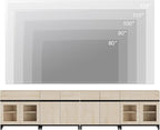 WAMPAT Modern TV Stand for TVs up to 120 inch, 4 in 1 TV Console with Glass Doors and 2 Drawers, Entertainment Center with Adjustable Shelf for Living Room, Bedroom, Light Oak