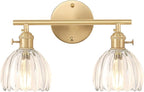 Shenmoyl Bathroom Light Fixtures, 2-Light Brass Vanity Wall Light Over Mirror with Clear Tulip Glass Shade for Bedroom Living Room (Bulb Not Included)