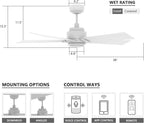 SMAAIR Smart Wifi LED Ceiling Fan, 52inch Plywood Indoor/Outdoor smart ceiling fan with Remote, App control with Timer and Schedule, Compatible with Alexa/Google Assistant/Siri Shortcuts (White)