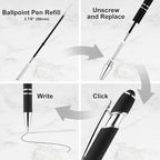 LINFANC 12 Pack Black Silver Ballpoint Pen with Stylus Tip, 1.0 mm Black Ink Smooth Writing Pens, Metal Stylus Pens for Touch Screens