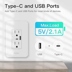 MOES Smart USB Wall Outlet Receptacle with Type-C & Type-A Charger, 2.4GHz Wi-Fi in-Wall Plug Socket, Remote Individual Control On/Off 15Amp, NO Hub Required