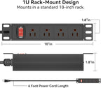 10" Rack PDU- 1U (4Outlets) 10-inch Mini Rack Power Distribution Unit with Protection (125V/15A 6ft Cable), Network Cabinet Rack Mount Power Strip (Wall, Desktop, or Server Rack Mountable)