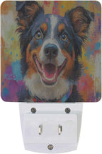 Pigsaly Led Night Light Colorful Australian Shepherds Dog Night Light Plug in Wall Lamp Smart Dusk to Dawn Sensor Nightlight Led Lamp Energy Saving Lights Gift for Kids Room Bedroom Bathroom Hallway