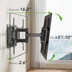 Full Motion TV Wall Mount Bracket for Most 32-85 inch TVs,TV Mount with Dual Articulating Arms,Tilt/Swivel/Extension/Leveling,Fits 8” 12” 16" Studs,Max VESA 600x400mm, Holds up to 132lbs