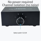 No Noise 4 Way 1 in 4 Out or 4 in 1 Out Audio Sound selector RCA Female Stereo 4 Channel Splitter switcher Box Switching No External Power