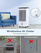 CENSTECH 4-IN-1 Portable Air Conditioners, Evaporative Air Cooler w/3Modes & 3Speeds, 12H Timer for Smart Auto-off, 1-Gal Tank for 15H Cooling, 26FT Remote, No Hose Needed, 70°Oscillating Swamp Cooler