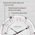 Presentime & Co 10" Farmhouse Series Wall Clock, Shiplap Style, Raised 3D Arabic Numeral, Antique Distressed White