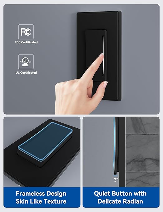 ELEGRP Smart Dimmer Light Switch DTR10, Single Pole Setup, 2.4GHz Wi-Fi Touch Dimmer Compatible with Alexa and Google Assistant, Needs Neutral Wire, No Hub Required, UL&FCC Listed, Black, 2 Pack