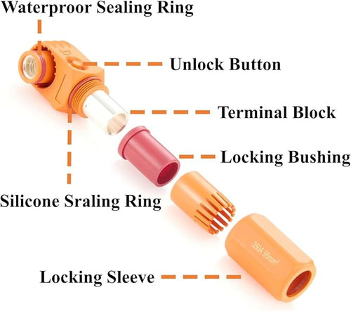 90 Degree 12mm 350A 95mm² Single Core Plug for Energy Storage Battery IP67 Waterproof EV Battery Container Connector,1PC (Orange, 350A)