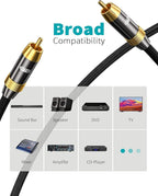 Subwoofer Cable,EMK Digital Coaxial Audio Cable [24K Gold-Plated, Durable Cotton] Premium S/PDIF RCA Male to RCA Male for Home Theater, Soundbar,Speaker,HDTV, Subwoofer, Hi-Fi Systems(Black-16.5ft/5m)