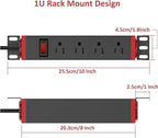 10 Inch Rack PDU Power Strip,1U RackMount Surge Protector Power Strip with15A Overload Switch, 360° Rotatable Mounting, for 10'' Mini Server Network Cabinets/Rack/Self, 6ft Cable