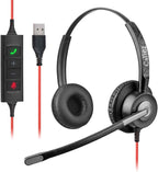 Callez Wired USB Headset with ENC Dual Noise Cancelling Mics, On-Ear Computer Headset for PC Laptop, Professional Work Headphones for Home Office Teams Skype Zoom Call Center, MS Teams Call Control