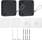PATIKIL Punch-Free 1000g Automatic Sliding Screen Door Closer, Multifunctional Storm Sensor Door Closer with Steel Drawstring for Bedroom Storm Bathroom Study Room, Black 2Pcs