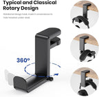 3in1 Rotating Headphone Holder - EURPMASK 3in1 PC Gaming Headset Holder w/Detachable Controller Holder, Adjustable Clamp-on Headset Stand,Headphone Hanger Hook Under Desk w/Cable Clip Organizer,Black