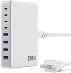 200W USB C Charger Block,GaN IV Charging Station 8 Ports,QC4.0 Fast Charging Station Hub+PD 65W USB C Laptop Charger Adapter Compatible with MacBook Air/Pro,DELL,iPhone 17/16/15,iPad,Steam Deck-White
