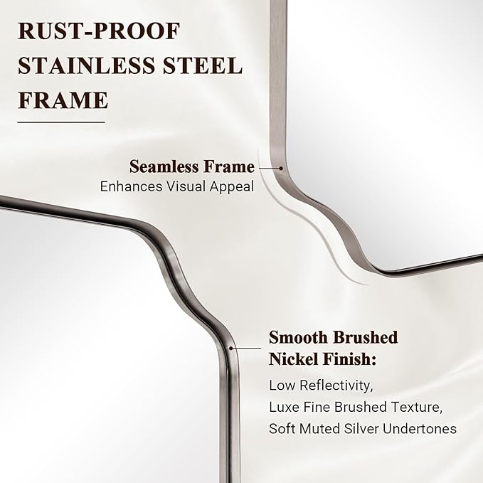 ANDY STAR Scalloped Bathroom Mirror, 24x32’’ Brushed Nickel Rectangle Mirror for Bathroom, Silver Bathroom Vanity Mirror, Unique Scalloped Edge Design, Rust-Proof Stainless Steel Frame