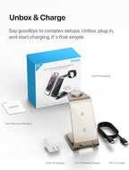 Intoval Aluminum 3 in 1 Wireless Charging Station for iPhone 17 16 15 14 13 12 11 Pro Max XR, Wireless Charger for Apple Watch 11 10 9 8 7 Ultra SE 3 2, Phone Charger for AirPods 4 Pro 2 3 (Desert)