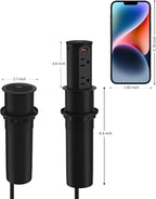 Jgstkcity 2.5 inch Hole Pop up Outlet for Countertop,20W USB C,4 USB Ports,4 Outlets 15Amp Receptacle Flush Mount,Space Saver Recessed Outlet,1875W,ETL Listed,2 PCS (Black, 20W USB)