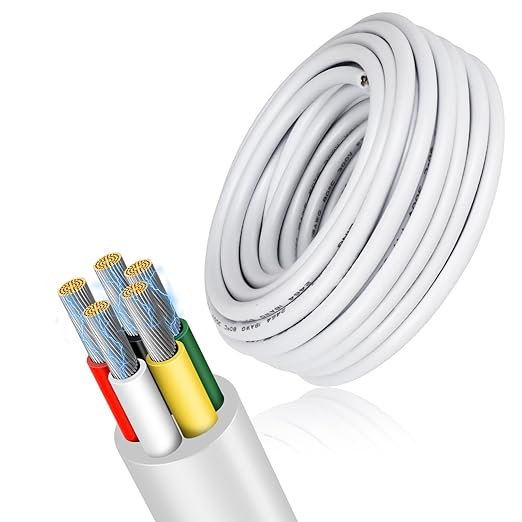 22 Gauge 5 Conductor Electrical Wire, 100FT Low Voltage 22/5 Tinned Copper Stranded 5 Wire Cable, 22 AWG White Flexible Extension Power Cord for Sprinkler, Thermostat, Speaker, Irrigation, Automotive